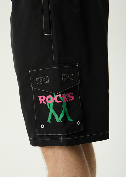 AFENDS Mens Rocked - Cargo Swim Short 21" - Black