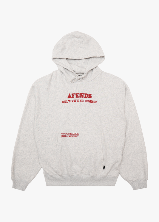 AFENDS Mens Wonders - Boxy Pull On Hood - Grey Marle