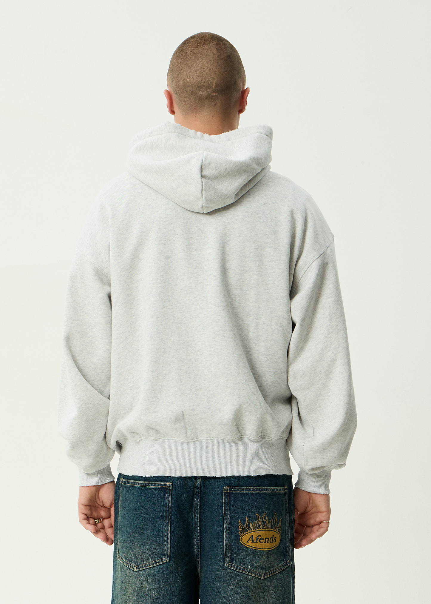 AFENDS Mens Wonders - Boxy Pull On Hood - Grey Marle