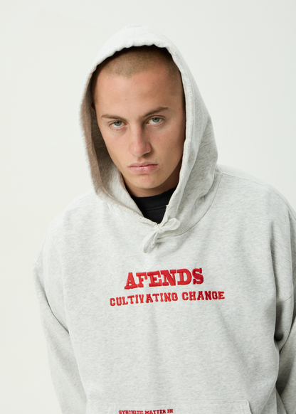 AFENDS Mens Wonders - Boxy Pull On Hood - Grey Marle