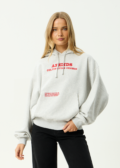AFENDS Mens Wonders - Boxy Pull On Hood - Grey Marle