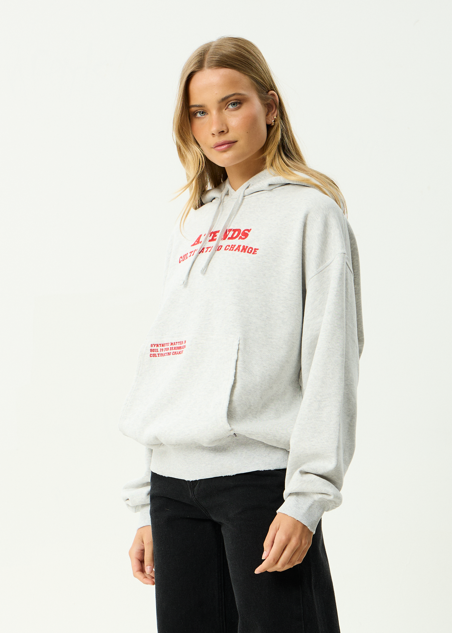 AFENDS Mens Wonders - Boxy Pull On Hood - Grey Marle