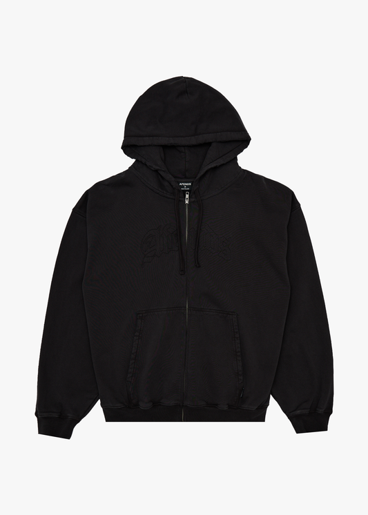 AFENDS Mens Residence - Heavyweight Boxy Zip Hood - Stone Black