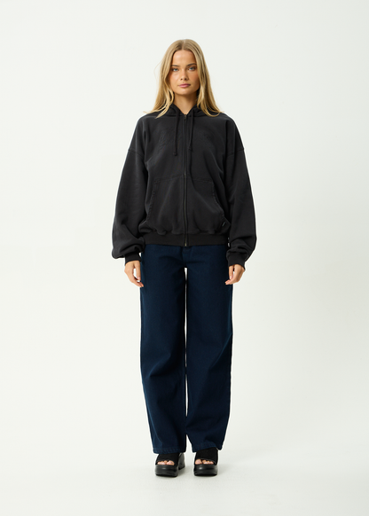AFENDS Mens Residence - Heavyweight Boxy Zip Hood - Stone Black