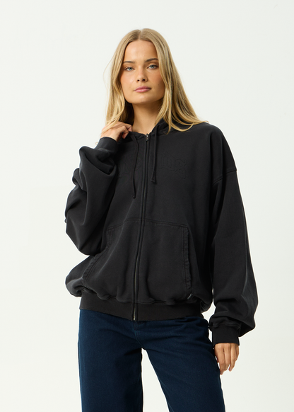AFENDS Mens Residence - Heavyweight Boxy Zip Hood - Stone Black