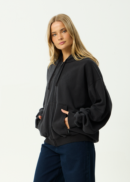 AFENDS Mens Residence - Heavyweight Boxy Zip Hood - Stone Black