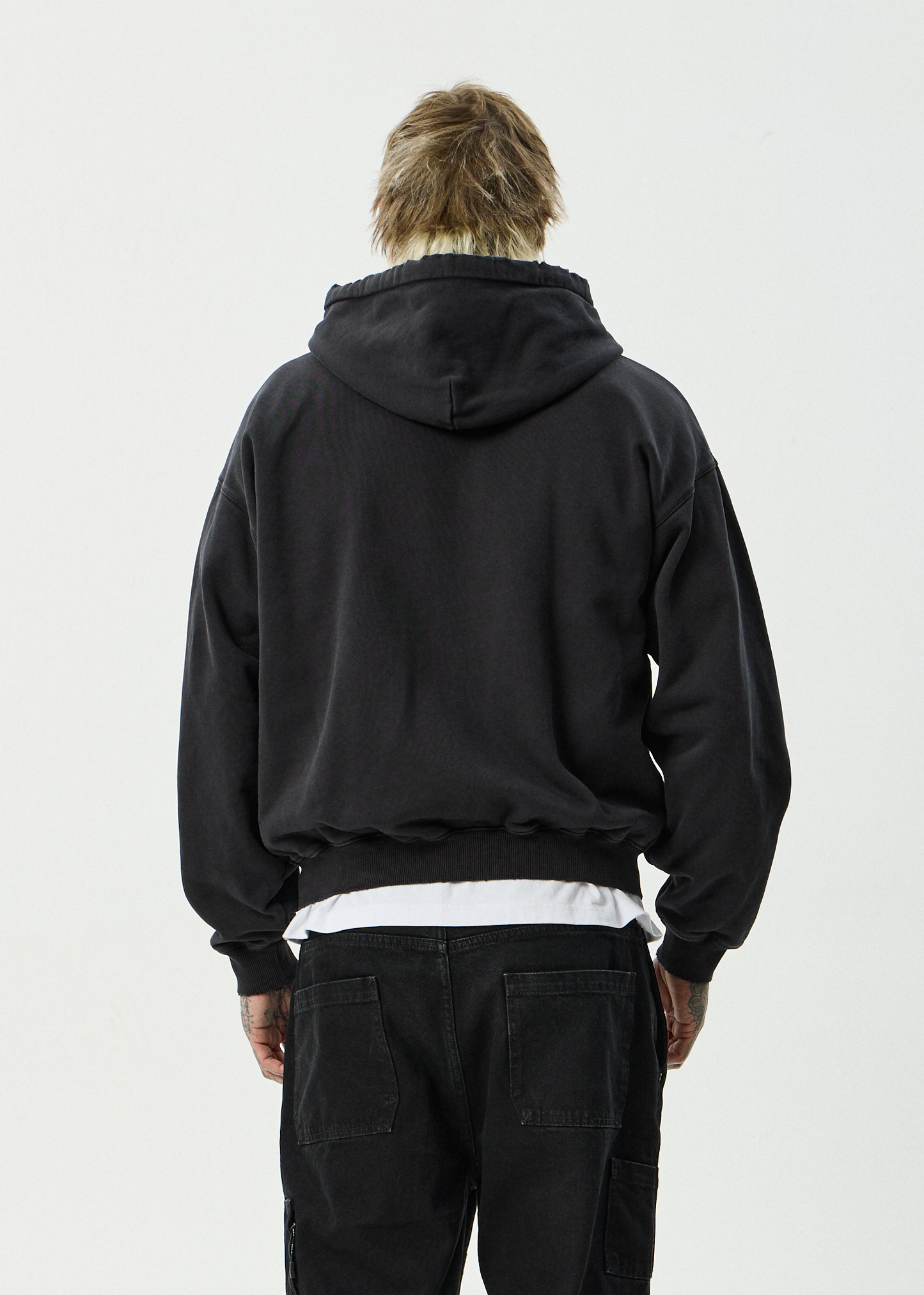 AFENDS Mens Residence - Heavyweight Boxy Zip Hood - Stone Black