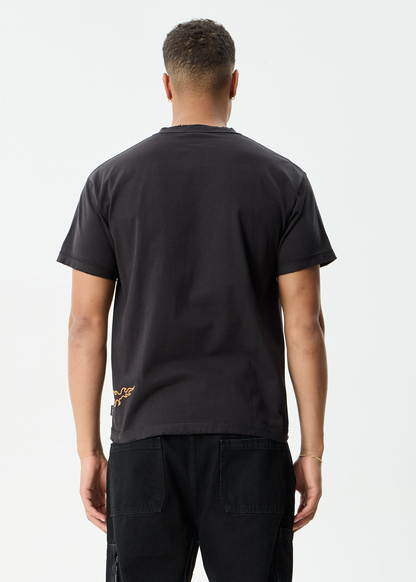 AFENDS Mens Leap - Heavyweight Boxy Tee - Stone Black