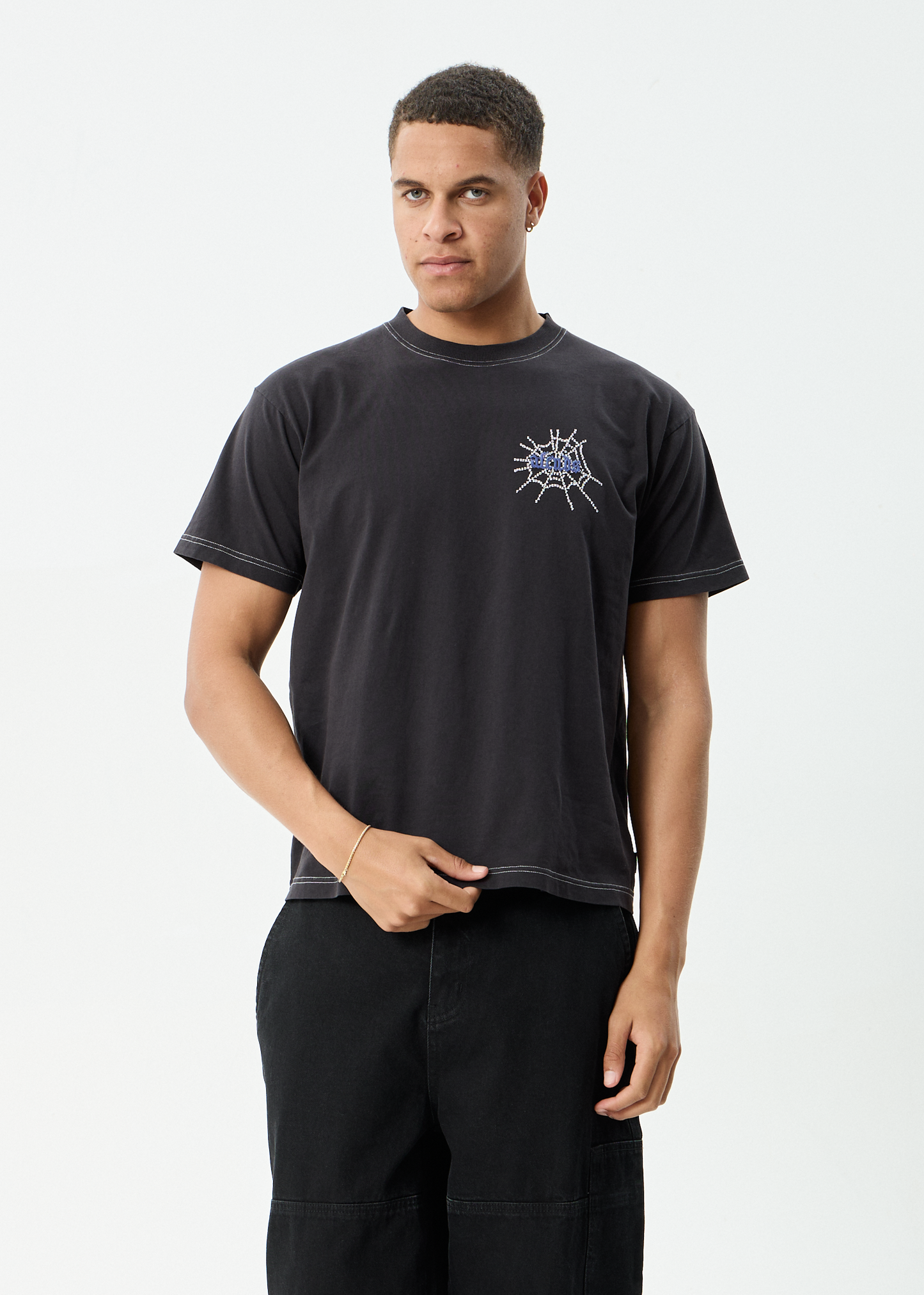 AFENDS Mens Tangled - Boxy Tee - Stone Black