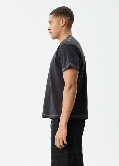 AFENDS Mens Tangled - Boxy Tee - Stone Black