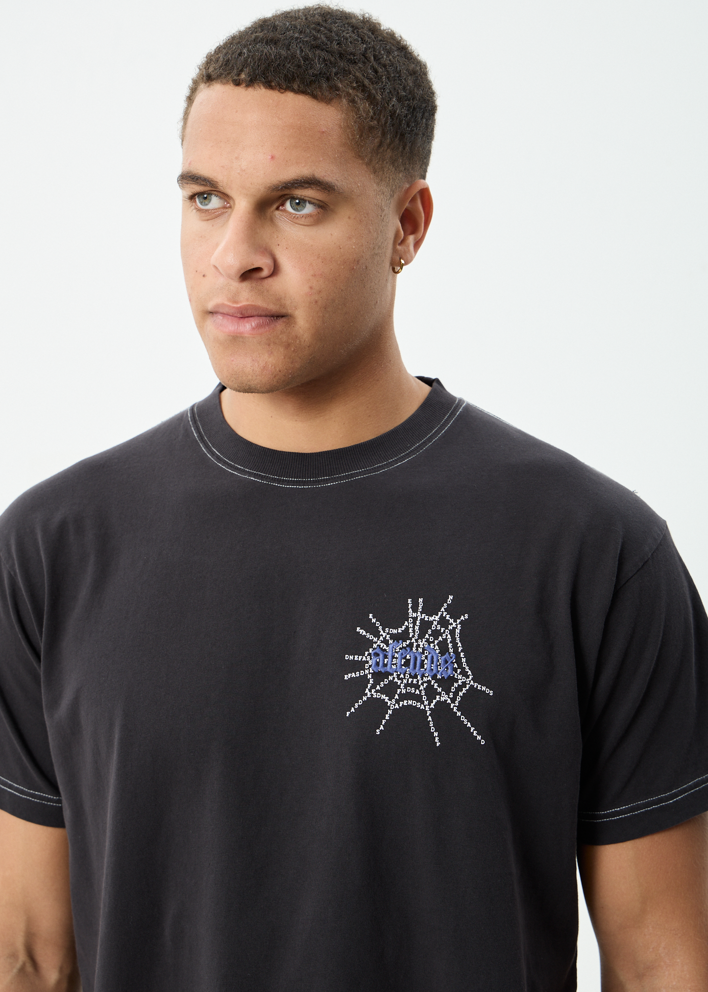 AFENDS Mens Tangled - Boxy Tee - Stone Black