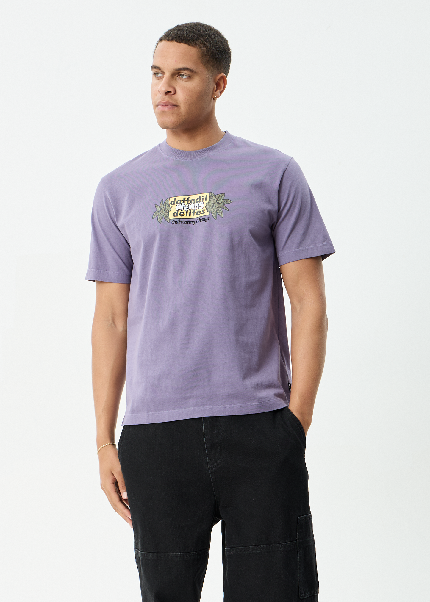 AFENDS Mens Delites - Heavyweight Retro Tee - Vintage Aubergine