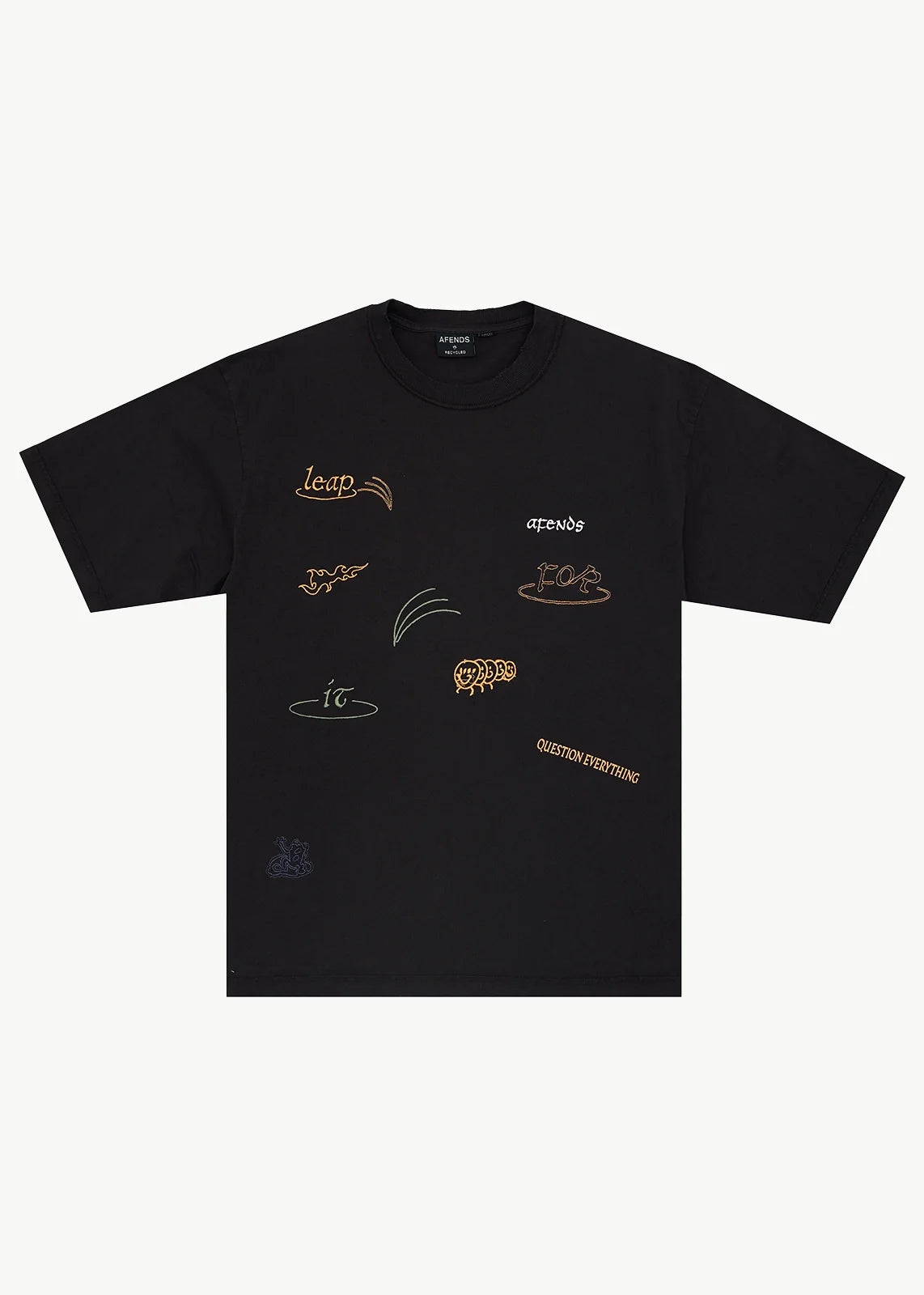 AFENDS Mens Leap - Heavyweight Boxy Tee - Stone Black