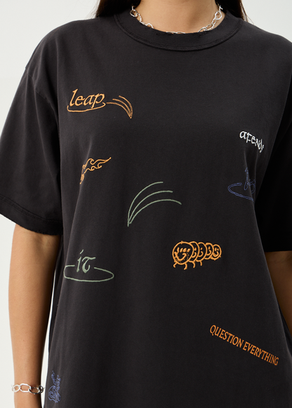 AFENDS Mens Leap - Heavyweight Boxy Tee - Stone Black