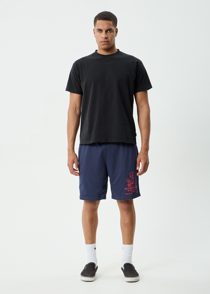 AFENDS Mens Flower Patch - Basketball Short 22 Inch - Navy