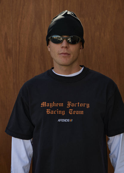 AFENDS Mens Mayhem - Heavyweight Boxy Tee - Stone Black