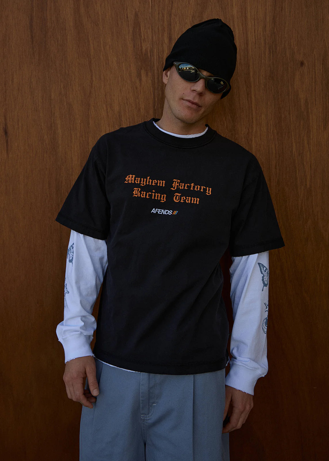 AFENDS Mens Mayhem - Heavyweight Boxy Tee - Stone Black