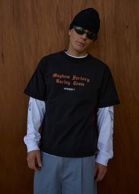 AFENDS Mens Mayhem - Heavyweight Boxy Tee - Stone Black
