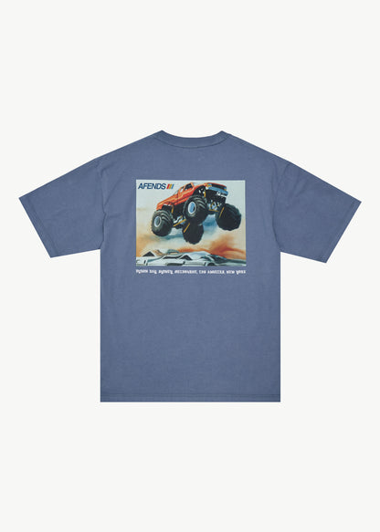 AFENDS Mens Mayhem - Heavyweight Boxy Tee - Washed Slate Blue