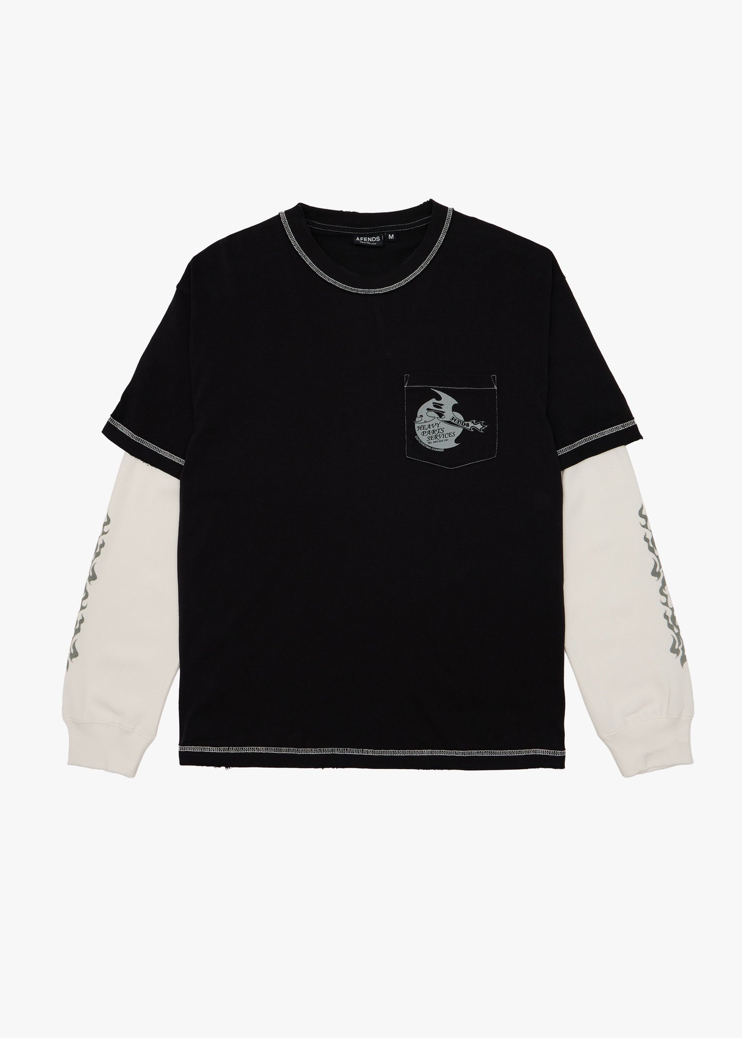 AFENDS Mens Heavy Parts - Layered Waffle Long Sleeve Tee - Stone Black