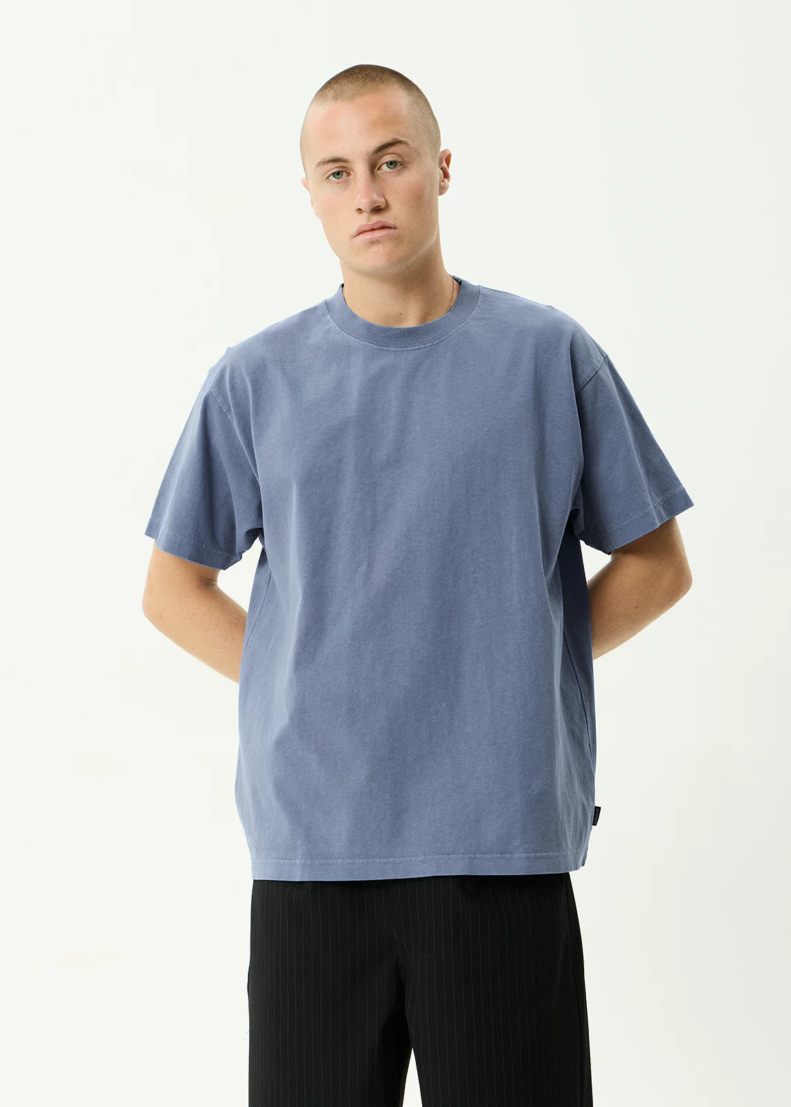 AFENDS Mens Genesis - Heavyweight Boxy Tee - Washed Slate Blue