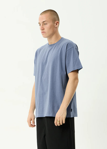 AFENDS Mens Genesis - Heavyweight Boxy Tee - Washed Slate Blue
