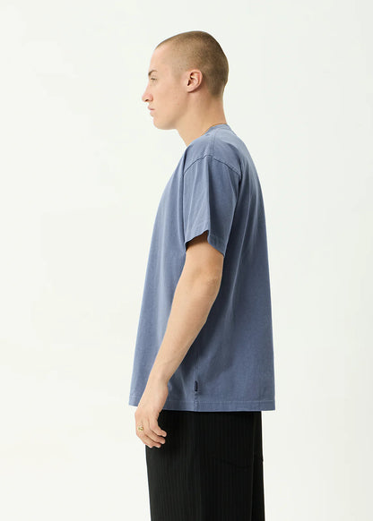 AFENDS Mens Genesis - Heavyweight Boxy Tee - Washed Slate Blue
