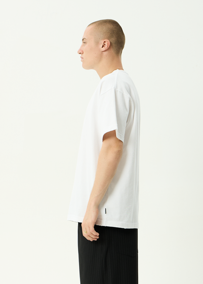 AFENDS Mens Vintage Genesis - Heavyweight Distressed Boxy Tee - Worn White