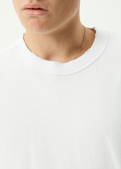 AFENDS Mens Vintage Genesis - Heavyweight Distressed Boxy Tee - Worn White