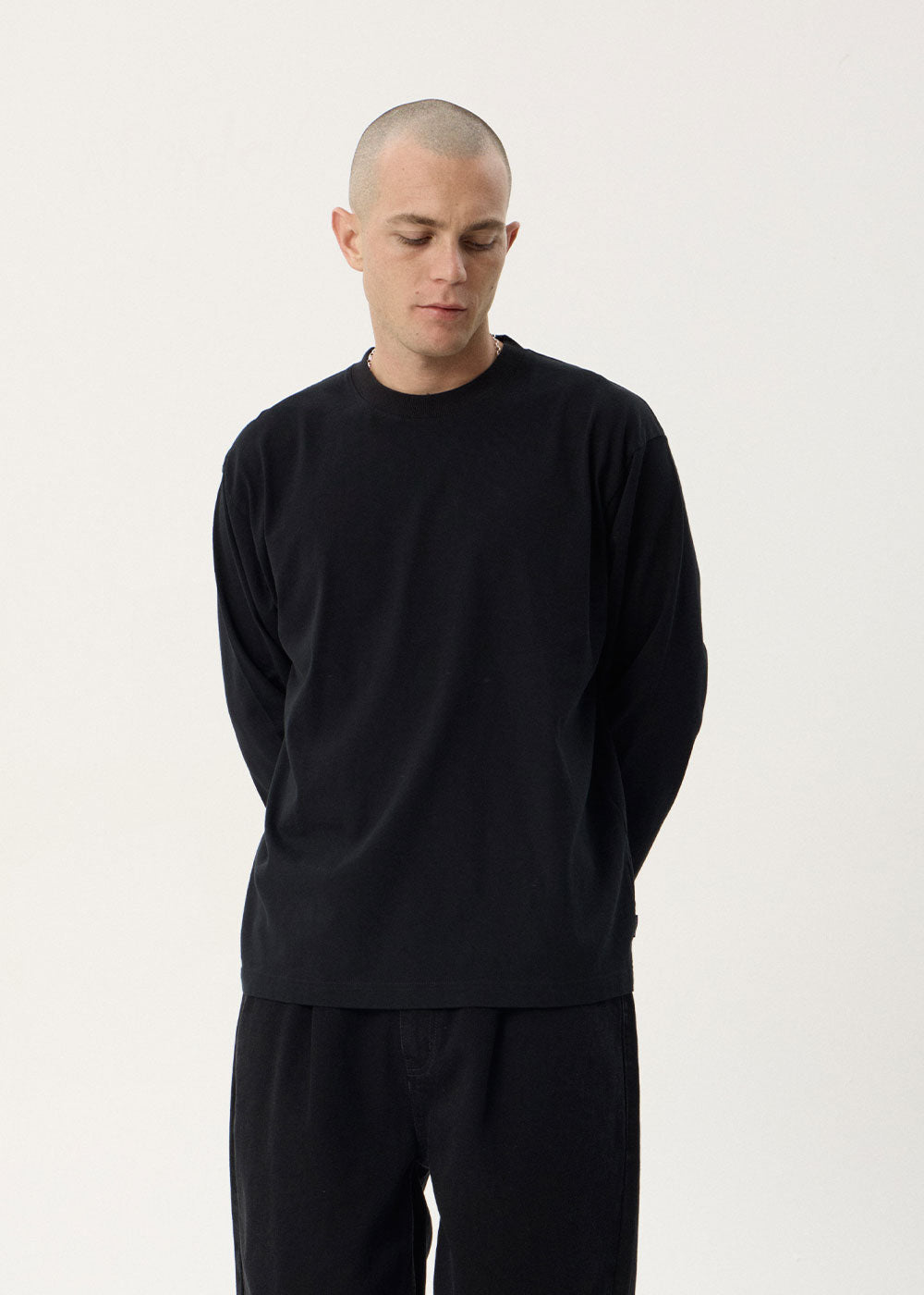 AFENDS Mens Genesis - Boxy Long Sleeve Tee - Black