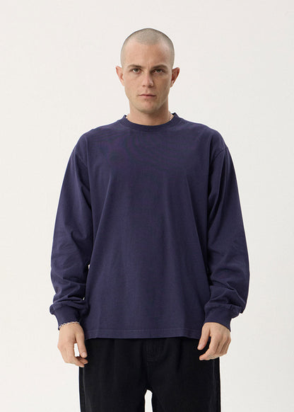 AFENDS Mens Genesis - Boxy Long Sleeve Tee - Washed Deep Sea