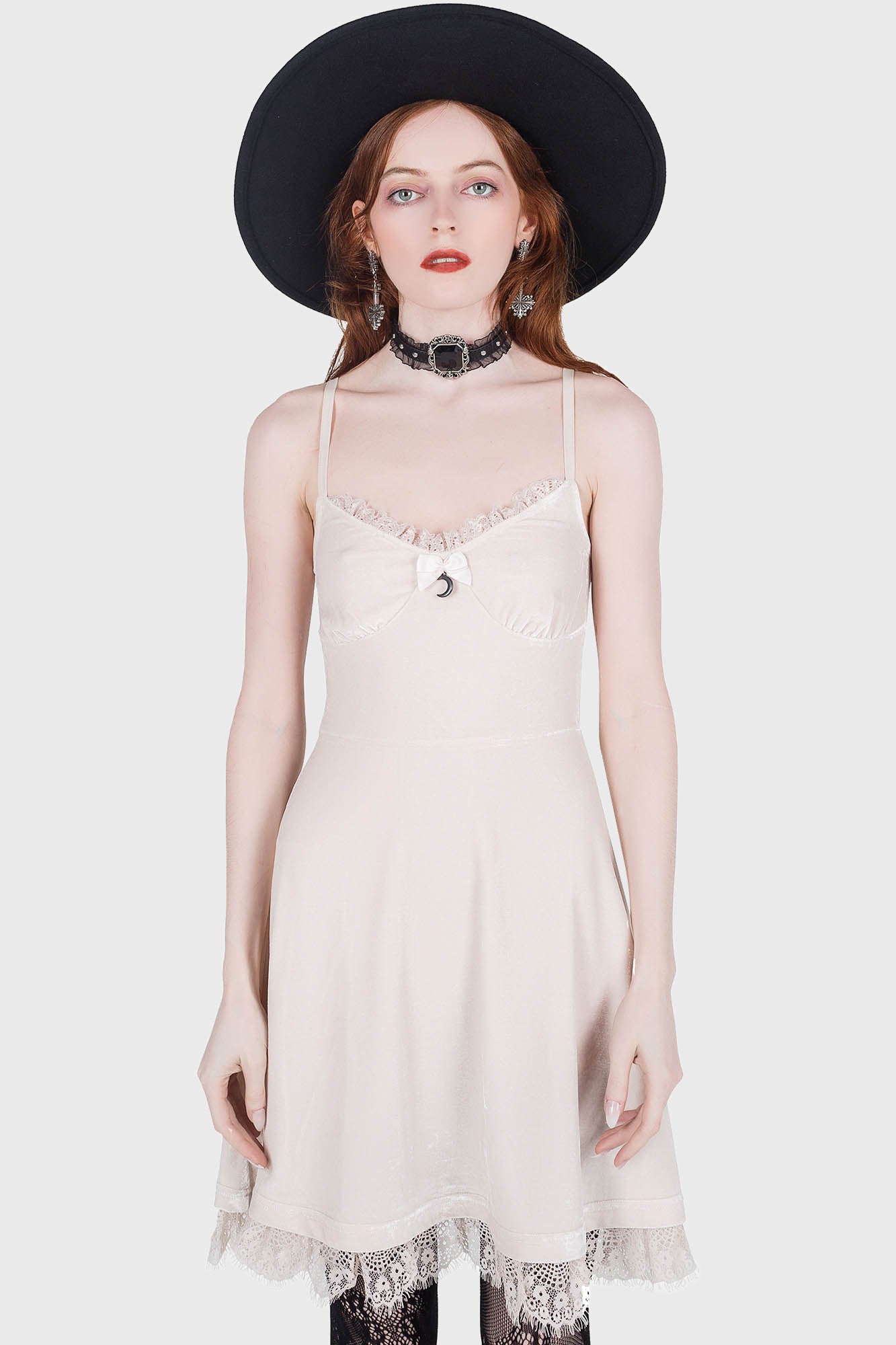 Moonstruck Velvet Skater Dress [Ivory]