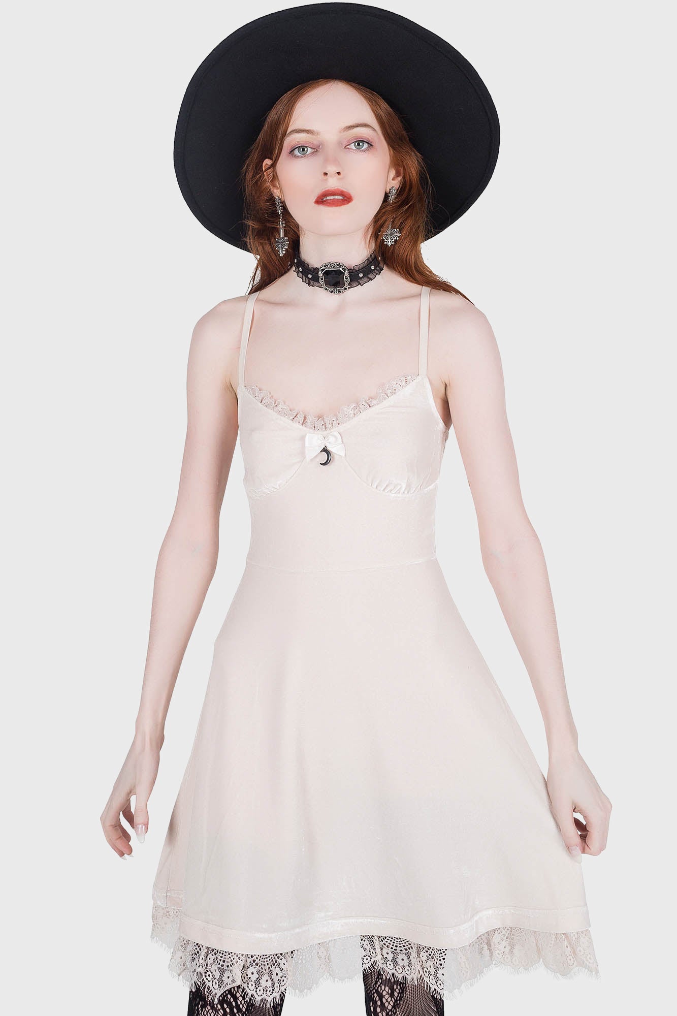 Moonstruck Velvet Skater Dress [Ivory]