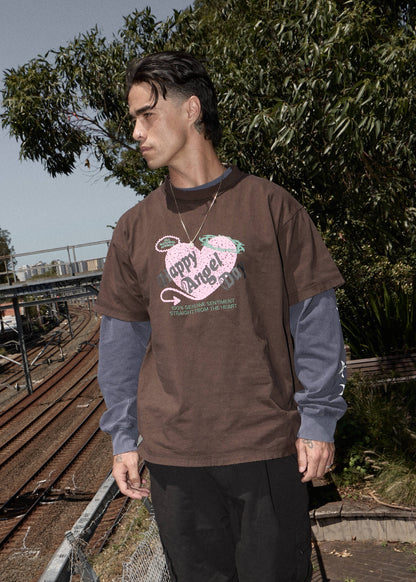 AFENDS Mens Genuine Sentiment - Heavyweight Boxy Tee - Washed Coffee