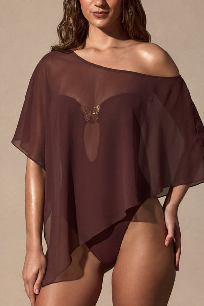 Sheer Poncho in Espresso Brown