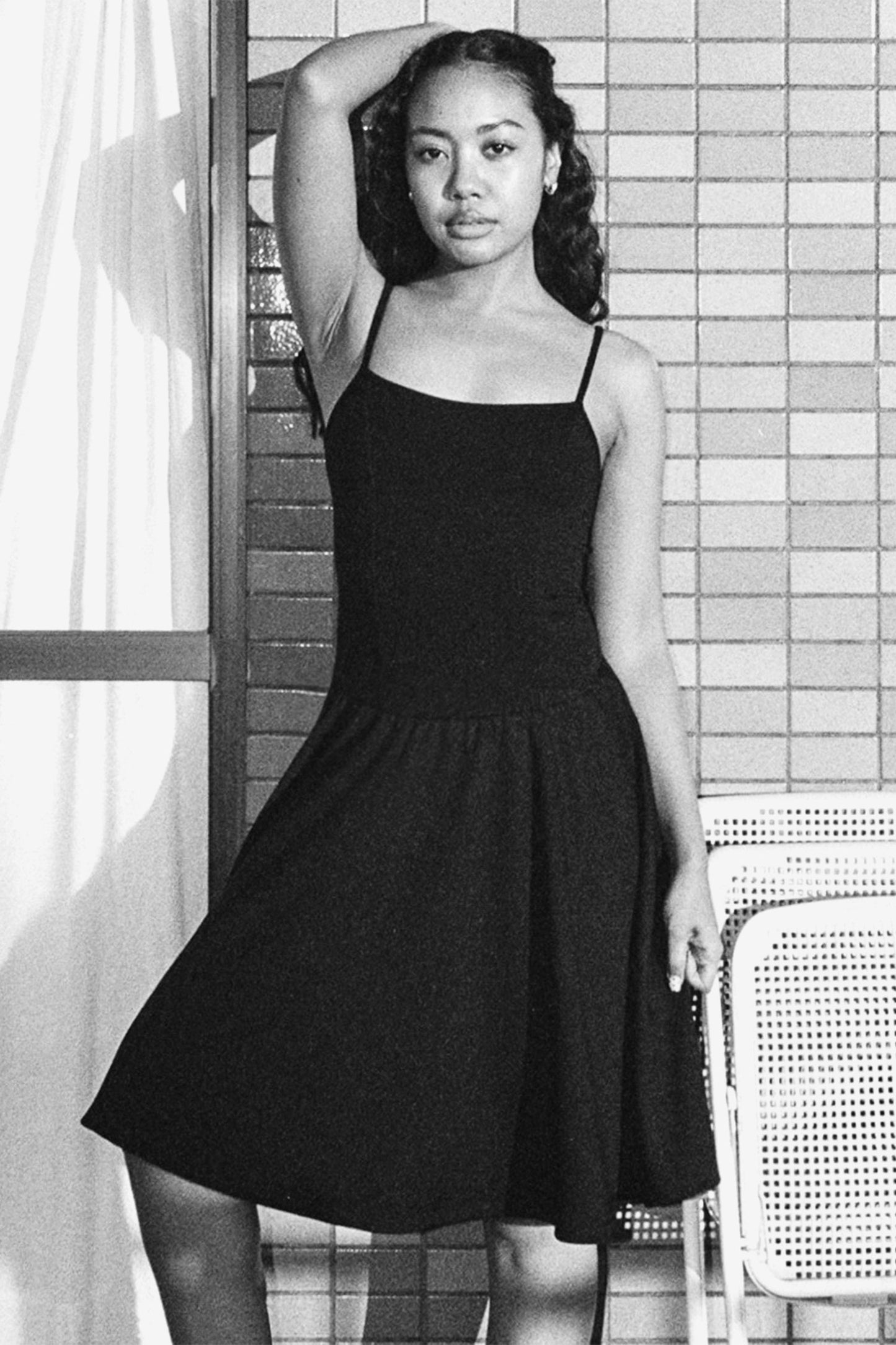 PON3662 - Ponte Mid-Length Drop Waist Spaghetti Dress