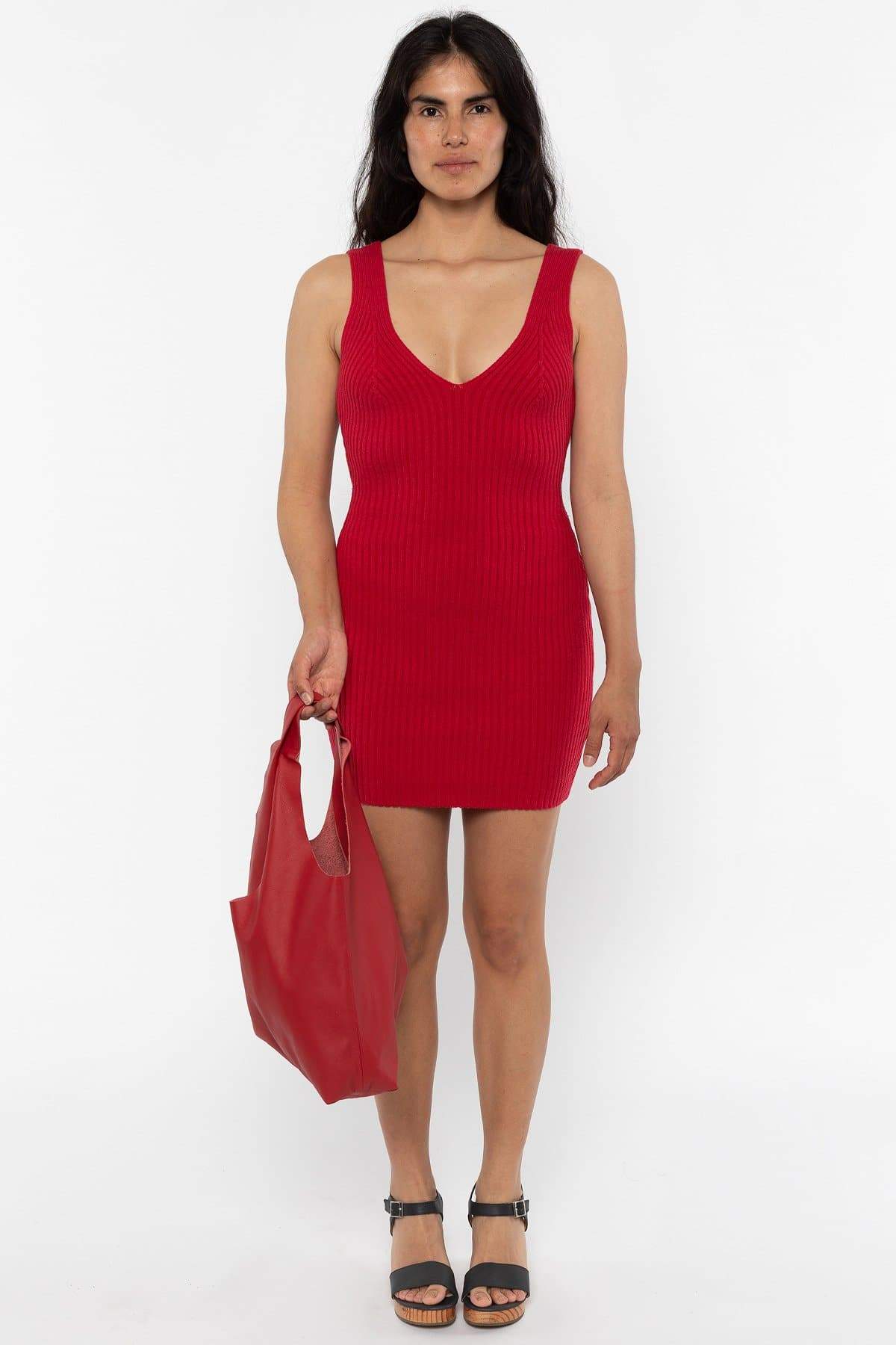 RFK226 - Ultra Heavy Knit Ribbed V Neck Dress