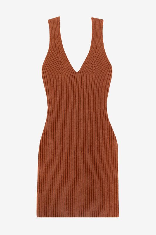 RFK226 - Ultra Heavy Knit Ribbed V Neck Dress