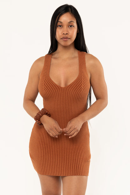 RFK226 - Ultra Heavy Knit Ribbed V Neck Dress