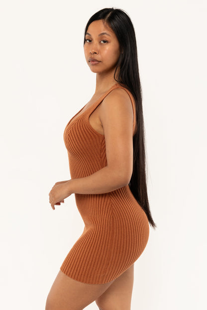 RFK226 - Ultra Heavy Knit Ribbed V Neck Dress