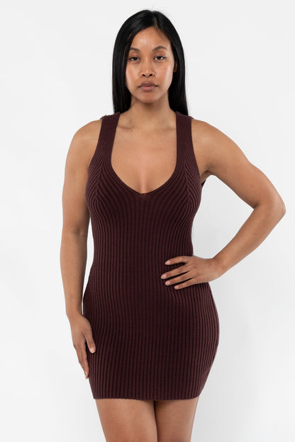 RFK226 - Ultra Heavy Knit Ribbed V Neck Dress