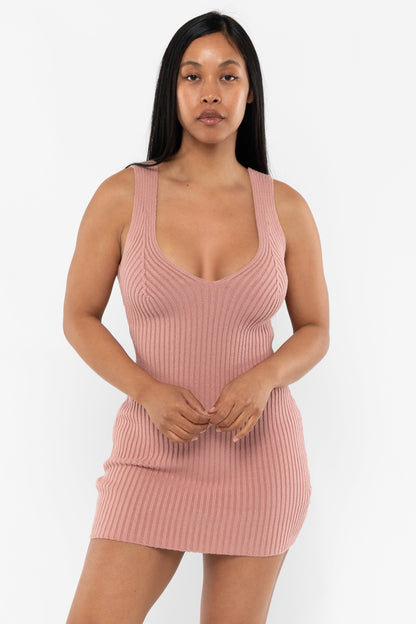 RFK226 - Ultra Heavy Knit Ribbed V Neck Dress