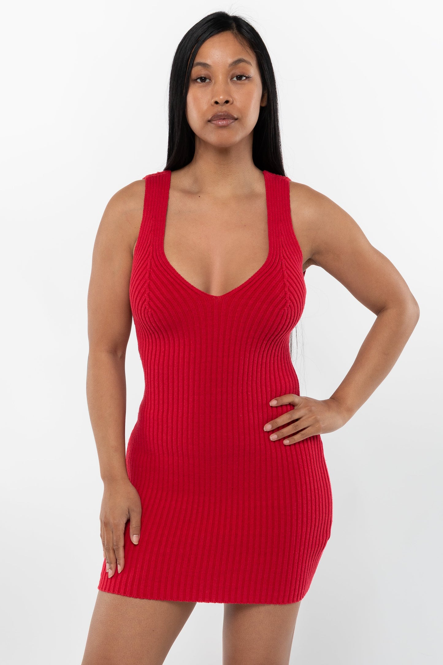 RFK226 - Ultra Heavy Knit Ribbed V Neck Dress