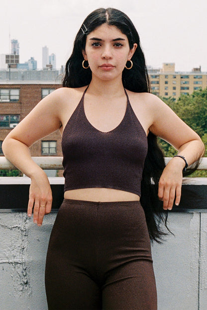 RFK406 - Viscose Nylon Cropped V-Neck Halter Top