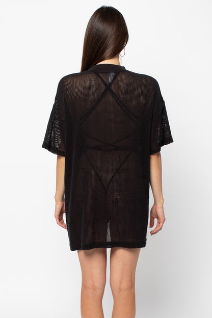 RIN500GD - Cotton Fishnet Mock Neck Big Tee
