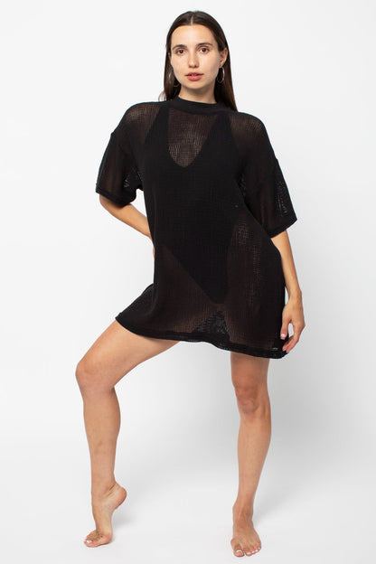 RIN500GD - Cotton Fishnet Mock Neck Big Tee