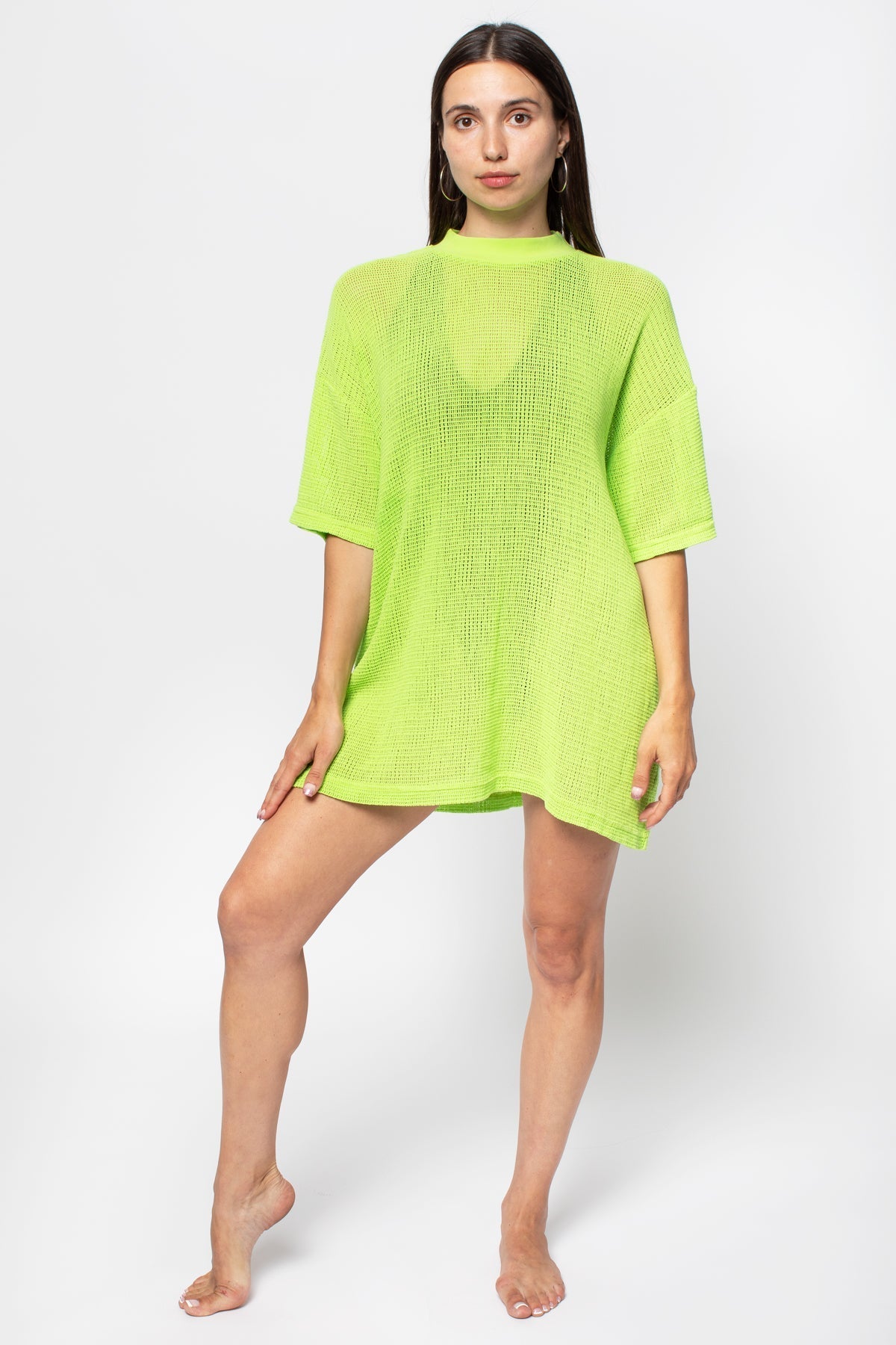 RIN500GD - Cotton Fishnet Mock Neck Big Tee