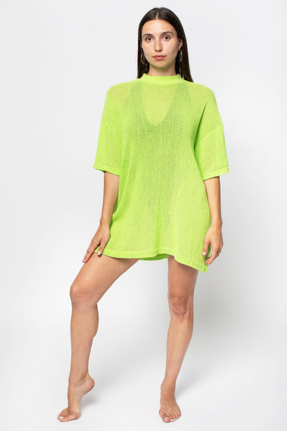 RIN500GD - Cotton Fishnet Mock Neck Big Tee