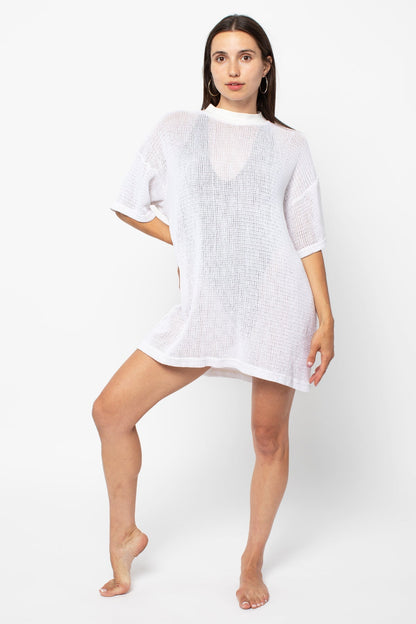RIN500GD - Cotton Fishnet Mock Neck Big Tee