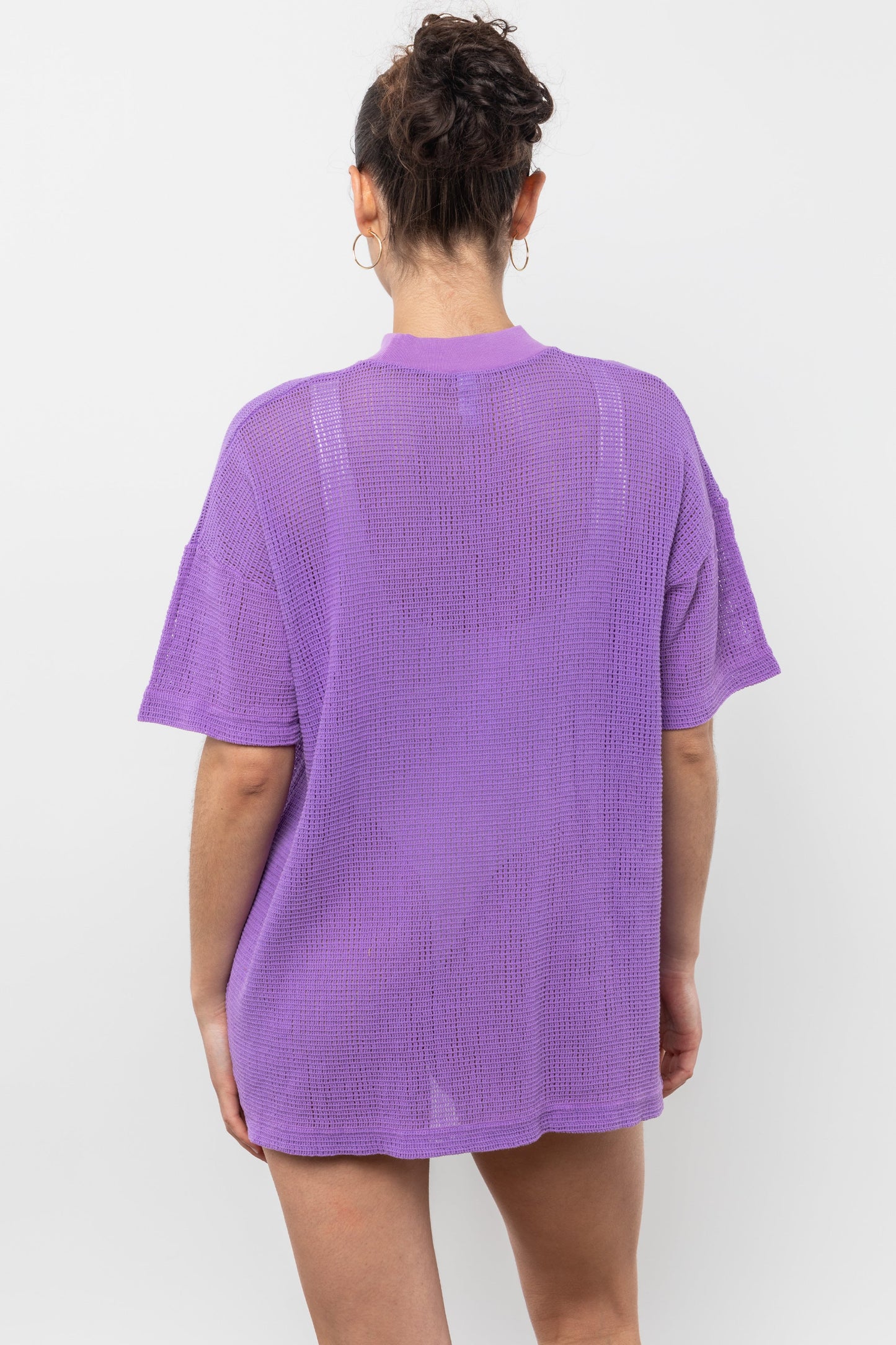 RIN500GD - Cotton Fishnet Mock Neck Big Tee